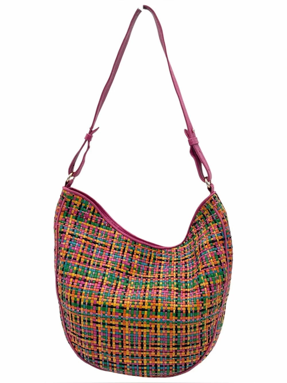 Vintage Valentino Garavani Multicolor Woven Leather Hobo Crossbody Bag